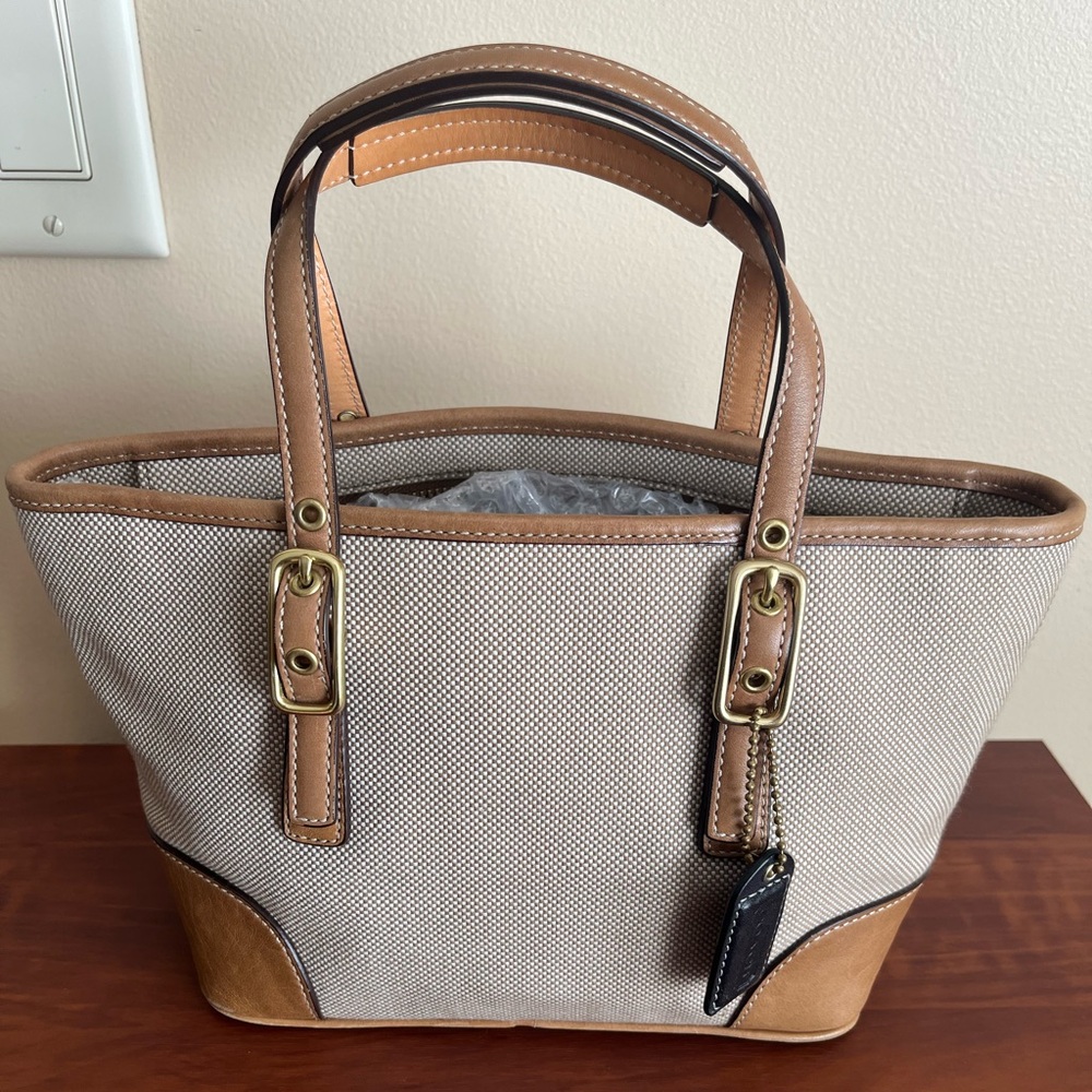 Vintage Coach Tan and Cream Mini Tote Bag